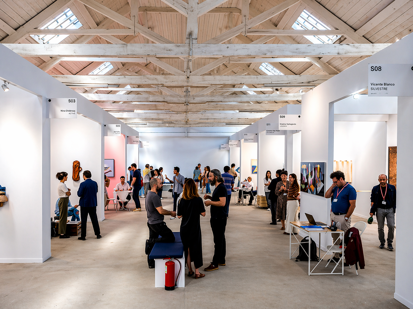 ARCOlisboa 2026 – Privatflug ab der Schweiz: Besucherinnen und Besucher schlendern durch die hellen Hallen der Cordoaria Nacional in Lissabon und betrachten zeitgenössische Kunstwerke und Installationen.
