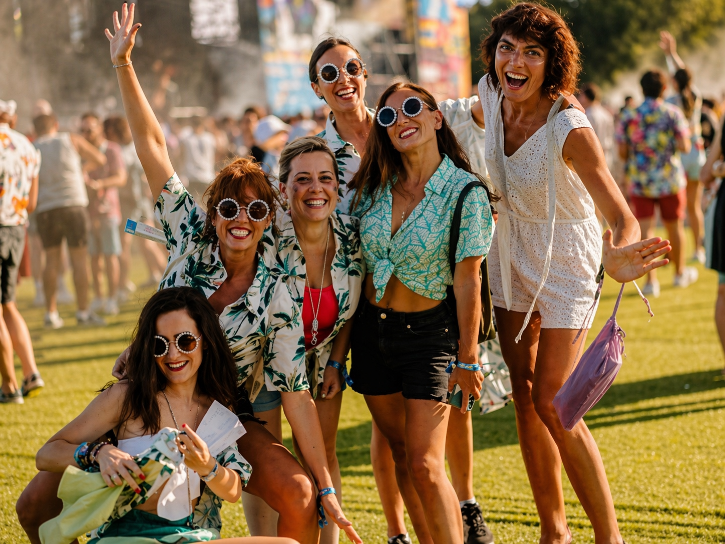 Low Festival 2026 – Privatflug ab der Schweiz: Festivalgäste in Sommerkleidung stehen auf dem Gelände und geniessen die Stimmung unter freiem Himmel an der Costa Blanca.