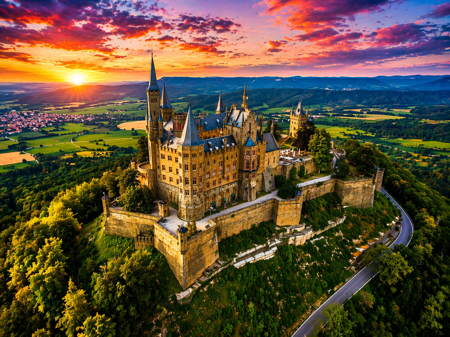 Hohenzollern Castle near Stuttgart at sunset